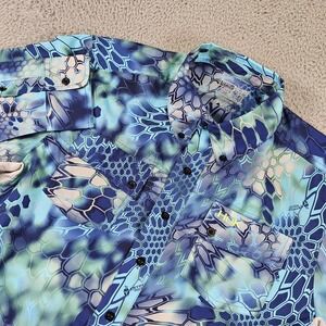 Huk Fishing Shirt Mens Medium Blue Kryptek Pontus Camo Long Sleeve Performance